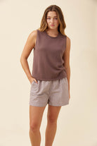 Women wearing a Taupe Tank Top