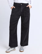Person wearing black pants and white shirt on a white background