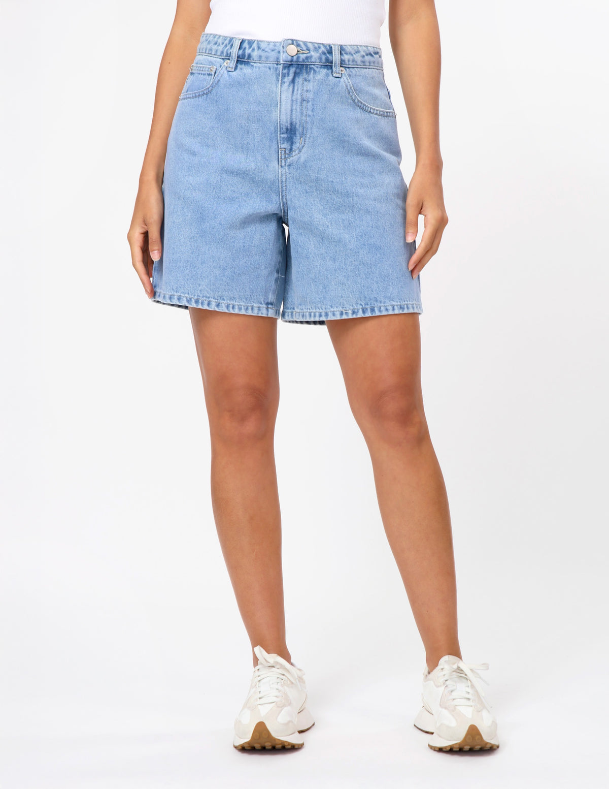Women wearing a Denim Blue Shorts