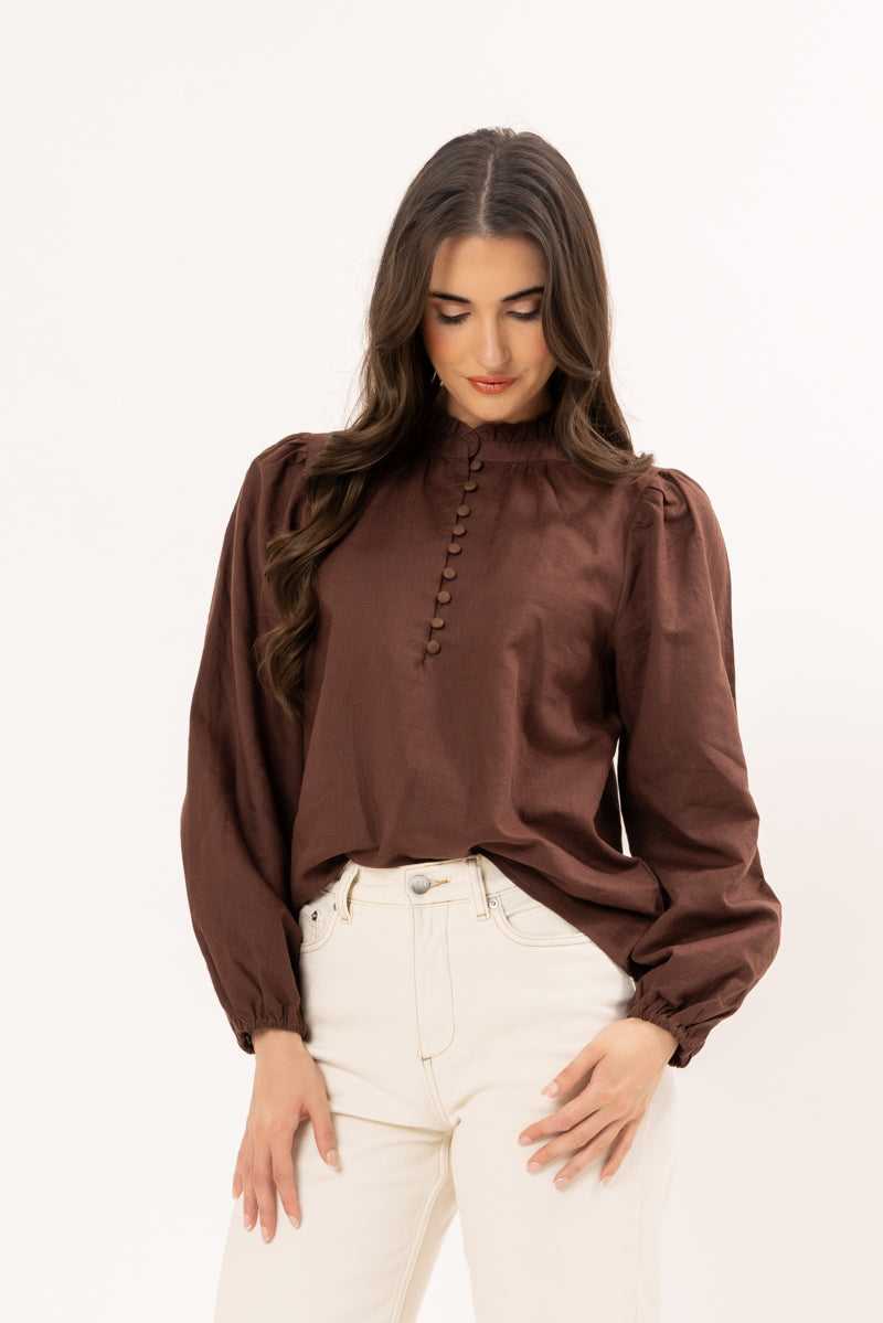 Leila + Luca Romance Blouse - Chocolate – Spoilt Boutique