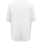 A plain white short-sleeve t-shirt shown from the back, photographed against a seamless white background.